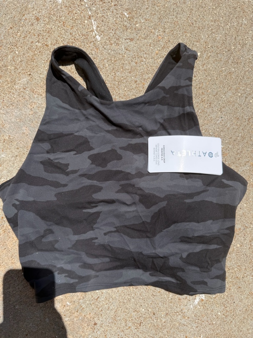 Athleta High Neck Camo Sports Bra in Charcoal Gray